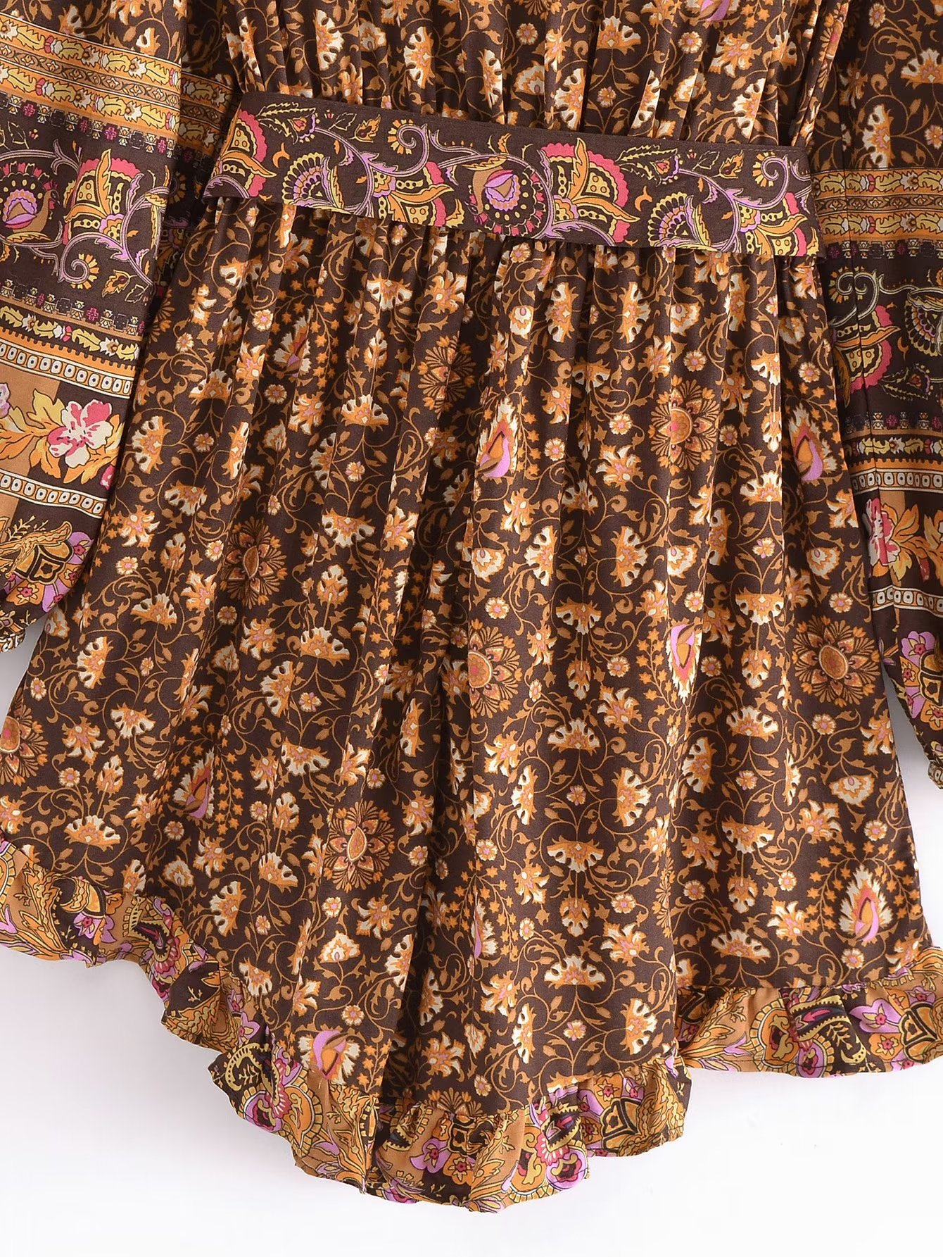 Brown Boho Print Belt Romper
