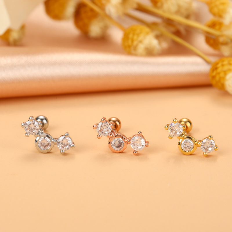 Fashion Flower Airplane Stainless Steel Copper Plating Inlay Zircon Ear Studs 1 Piece display picture 13