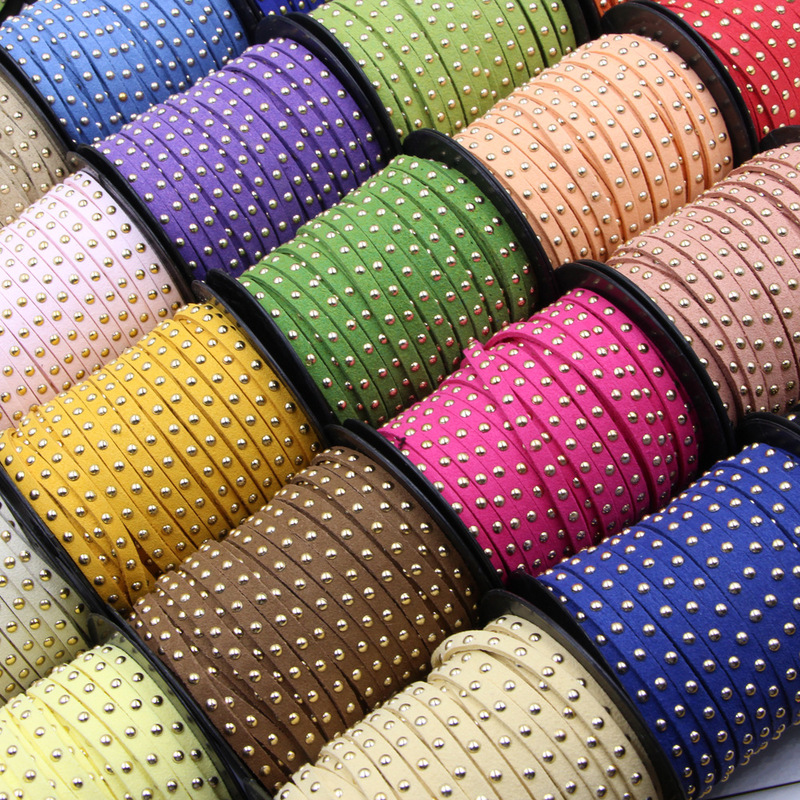 DIY Necklace Cord Jewelry Accessories Colorful 5mm Gold-Plated Strips Korean Velvet Leather Strips Single Row Semi-Circle Rivet Cord Wholesale