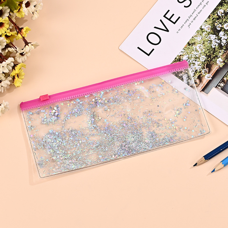 学生流沙入油笔袋批发少女心文具收纳袋透明可爱化妆包拉链袋袋