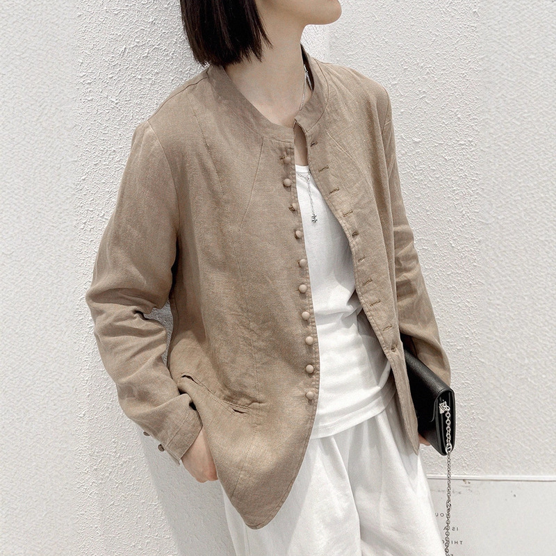 Clearance Sale~ Export Original Chinese Style Stand Collar Linen Blazer Women's Casual Cotton Linen Suit Jacket