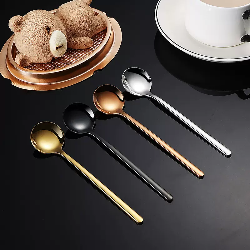 304不锈钢咖啡勺韩式餐具小圆勺镀钛甜品搅拌勺咖啡匙小调羹ins风