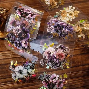 Custom Pet Gold Foil Die-Cut Planner Tape Floral Character Collage Material Stickers for Planners and Photo Albums with Adhesive Backing