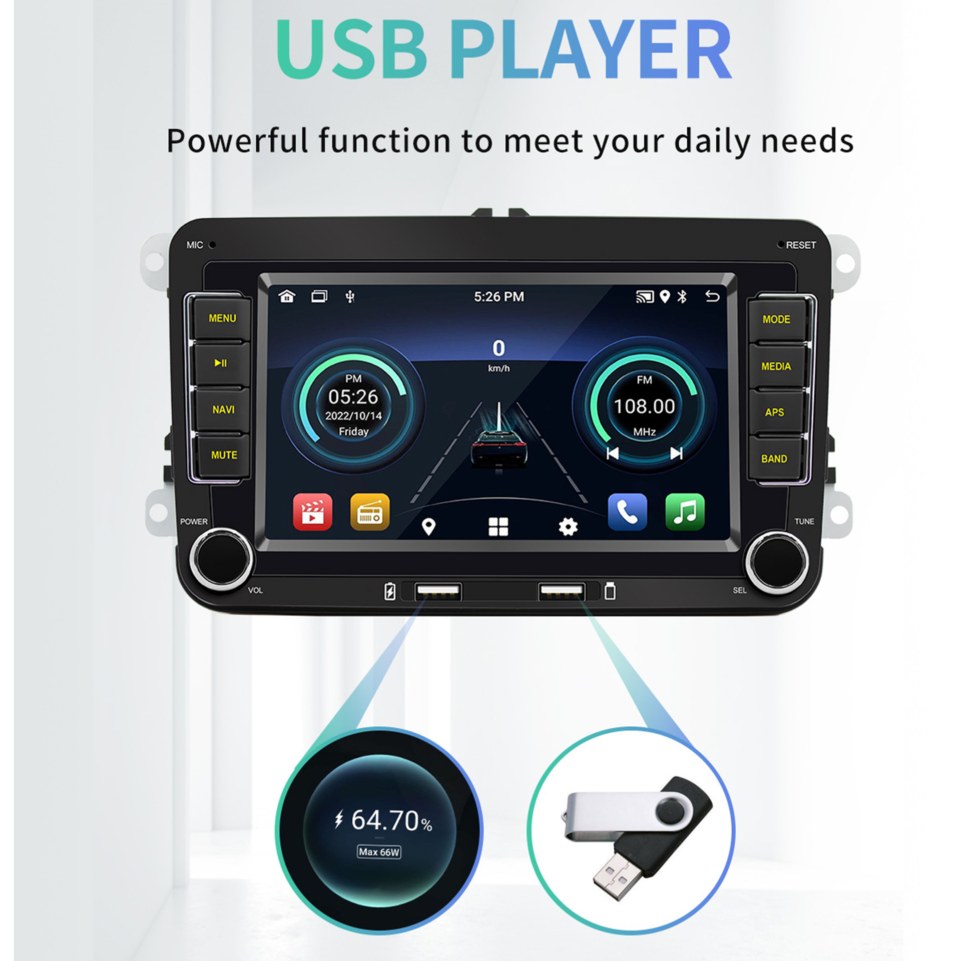 7inch Dual-Disk Car Bluetooth Mp5 Wired Android Auto Wireless Carplay Gps Navigation Suitable for Volkswagen