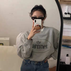 现货韩国潮牌小众品牌barnnet八奶字母刺绣款套头情侣款圆领卫衣
