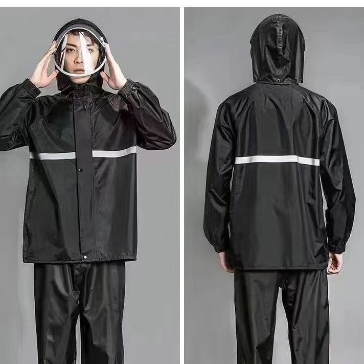 Oxford Cloth Raincoat and Rain Pants Set for Delivery Riders, Double-Layer Reflective Men's Construction Site Raincoat, Rainproof for Delivery Riders