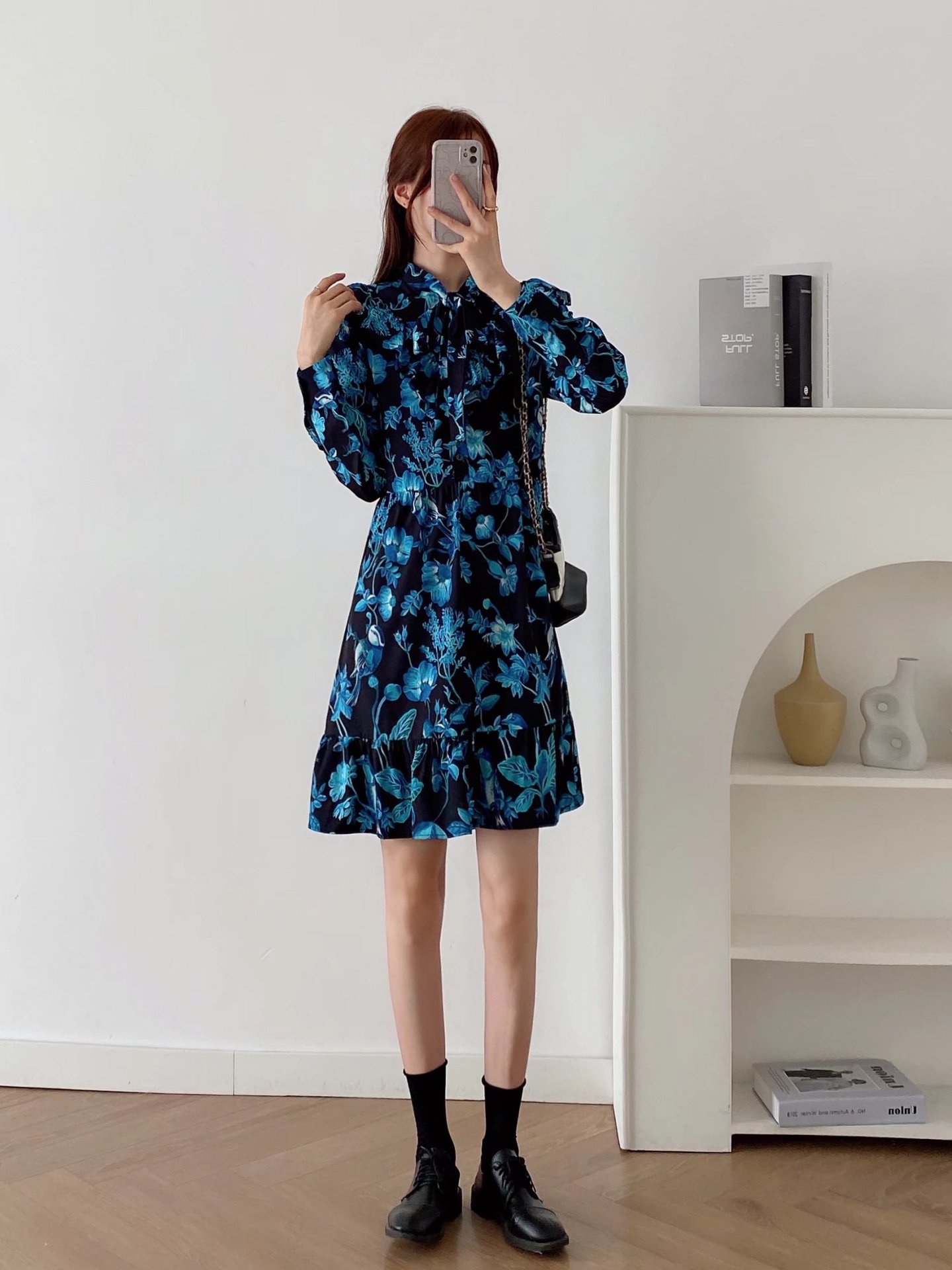 long-sleeved plant print stand collar dress nihaostyles wholesale clothing NSAM84953