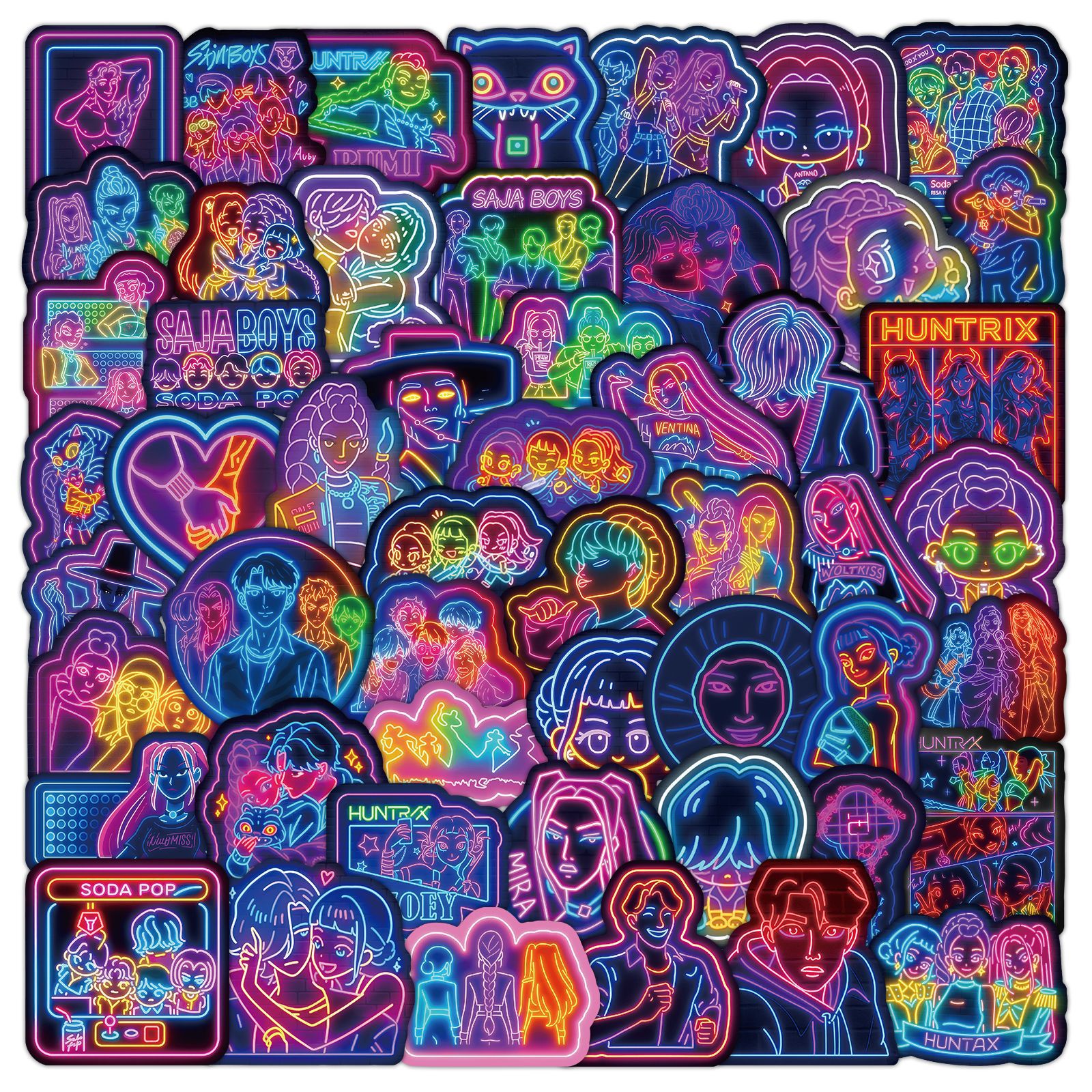 50张KPOP猎魔女团贴纸黑夜霓虹灯DIY涂鸦个性跨境创意汽车贴贴画