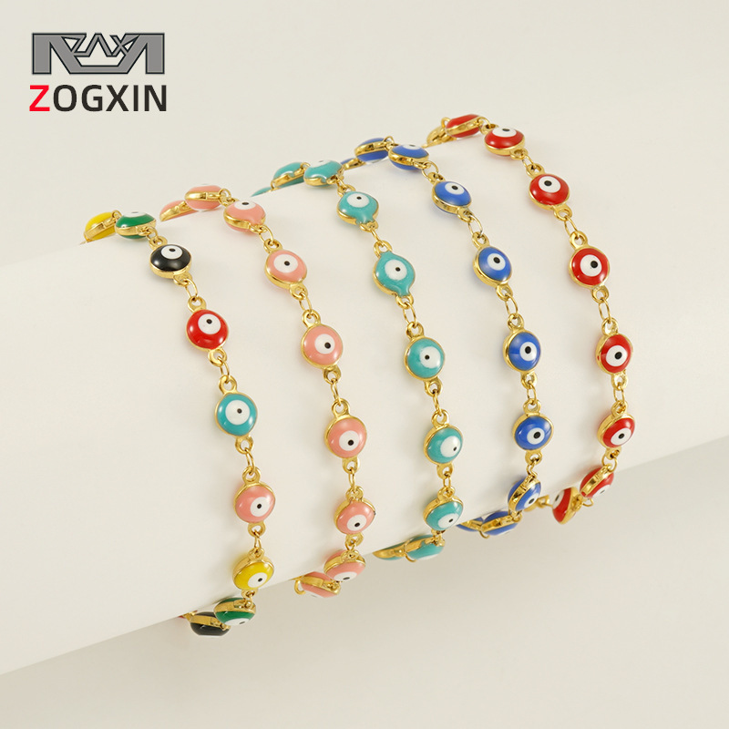 European and American Turkish Evil Eye Color Block Stainless Steel Bracelet Women's 18K Titanium Steel Round Eyes Evil Eye Necklace European and American Turkish Evil Eye Color Block Stainless Steel Bracelet Women's 18K Titanium Steel Round Eyes Evil Eye Necklace