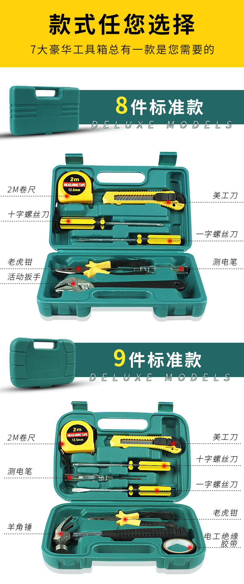 Car Repair Tools, 12-Piece Emergency Tool Kit, Vehicle Hardware Tool Box Combination Set