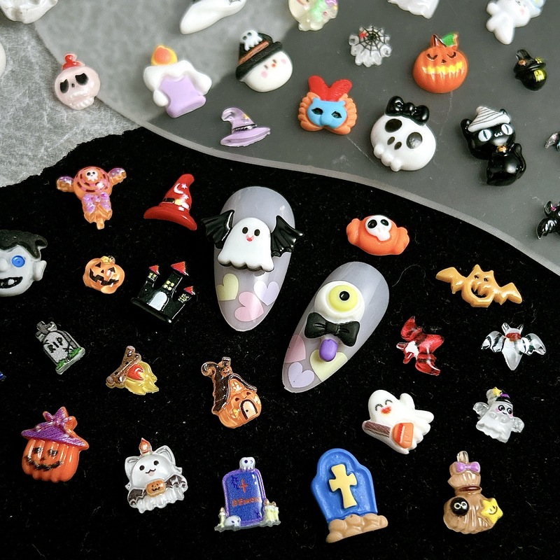 新しい面白いハロウィンシリーズかわいい漫画ネイルアートアクセサリー DIY 装飾ネイルドリルイヤリングヘアアクセサリー|undefined