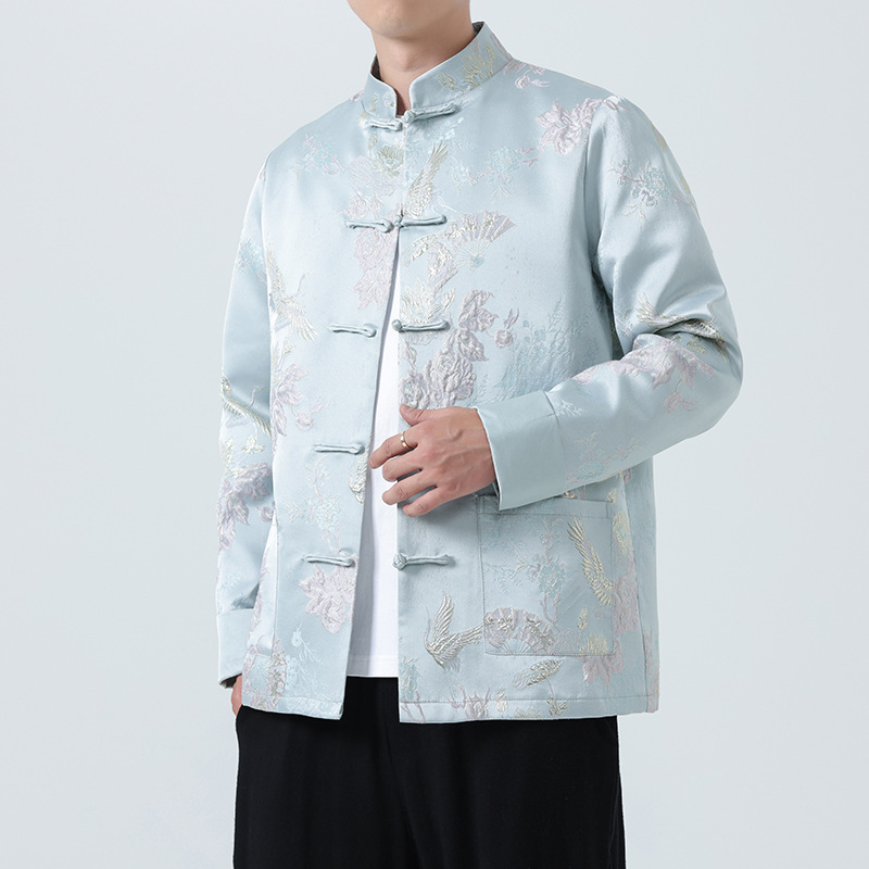 Improved Hanfu Men's Chinese Style Spring and Autumn Jacquard Long-sleeved Jacket New Chinese Tang Suit Loose plus size Coat