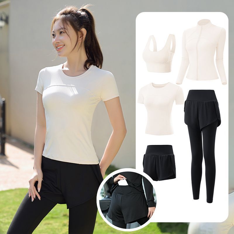 Trajes de yoga para mujeres de verano para correr ropa deportiva suelta rápida ropa seca bolsillo para correr trajes de mujeres de la mañana para correr comercio exterior