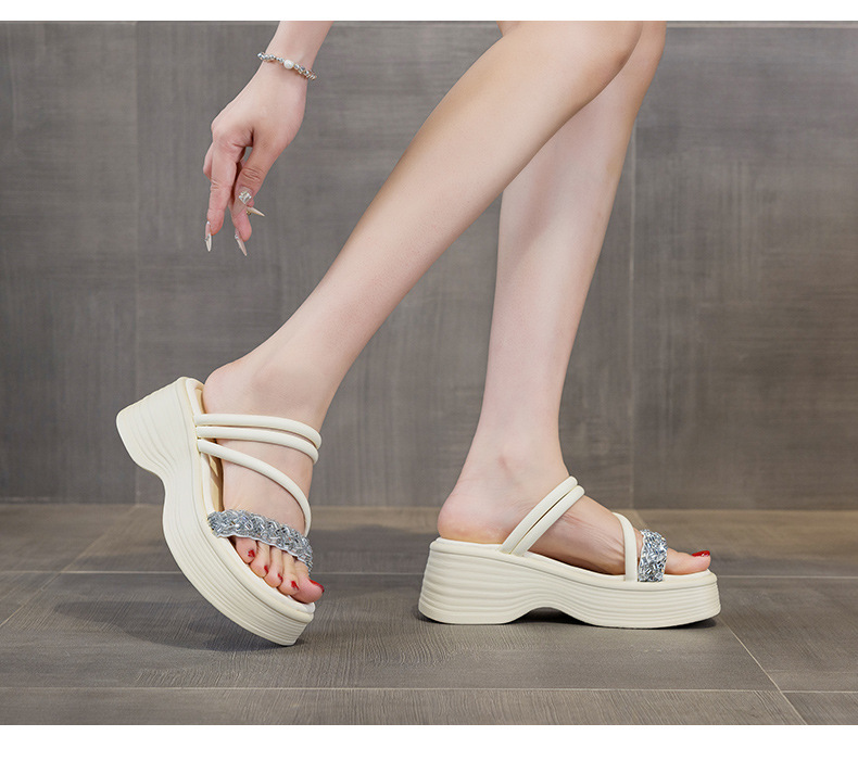 Dép sandal nữ quai chữ V đế dày tăng chiều cao, phong cách tiên nữ, đi được hai kiểu — M2902 màu đen, M2902 màu bạc, M2902 màu be chi tiết 11