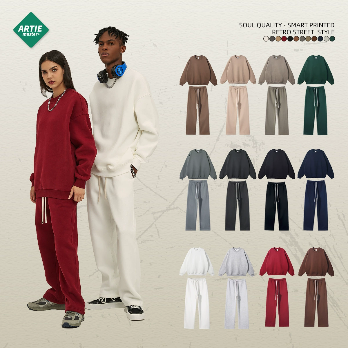 Новинка осени и зимы 2025 года, 350 г, допаминовый бархат, утолщенный оверсайз, свободный модный брендовый мужской костюм из толстовки и брюк