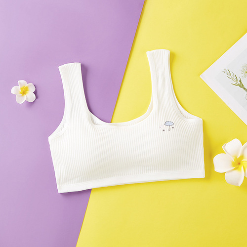 内衣女学生发育期少女初中生纯棉档双层吊带文胸高中生防凸点抹胸