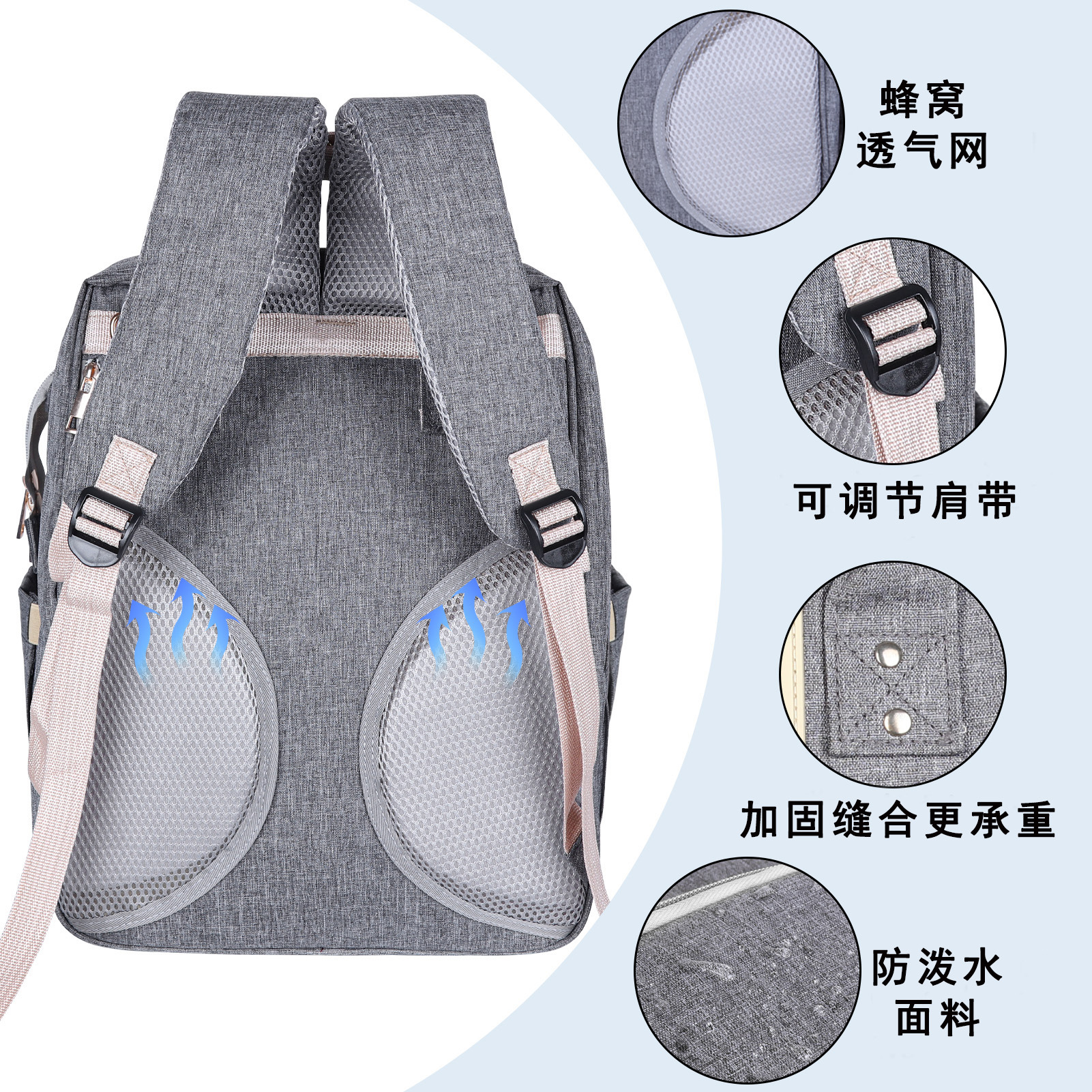 Bolsa de mamá de gran capacidad bolsa de mamá para salir bolsa de cama plegable para bebés bolsa de hombro multifuncional portátil para madre y bebé