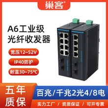 巢客A6百兆千兆工业级光纤收发器2光/4/8电IP40宽压耐高低温导轨