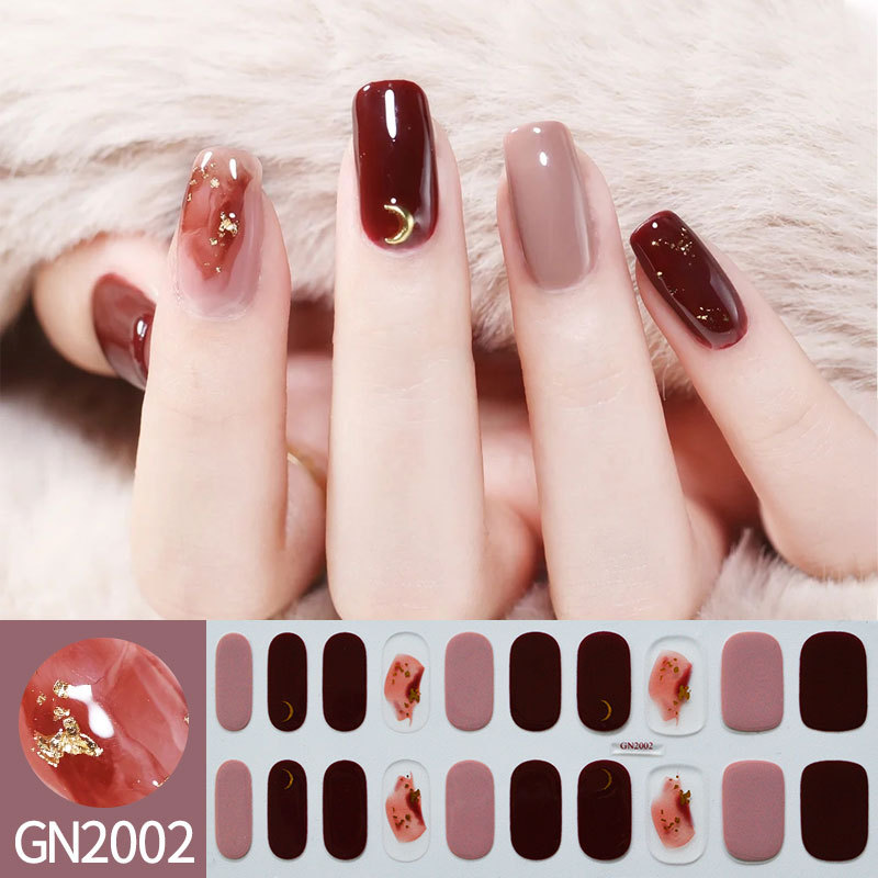 Ou Nai 20 refers to baking-free gel nail stickers Little Red Riding Book with simple grid line nail stickers a generation of hair