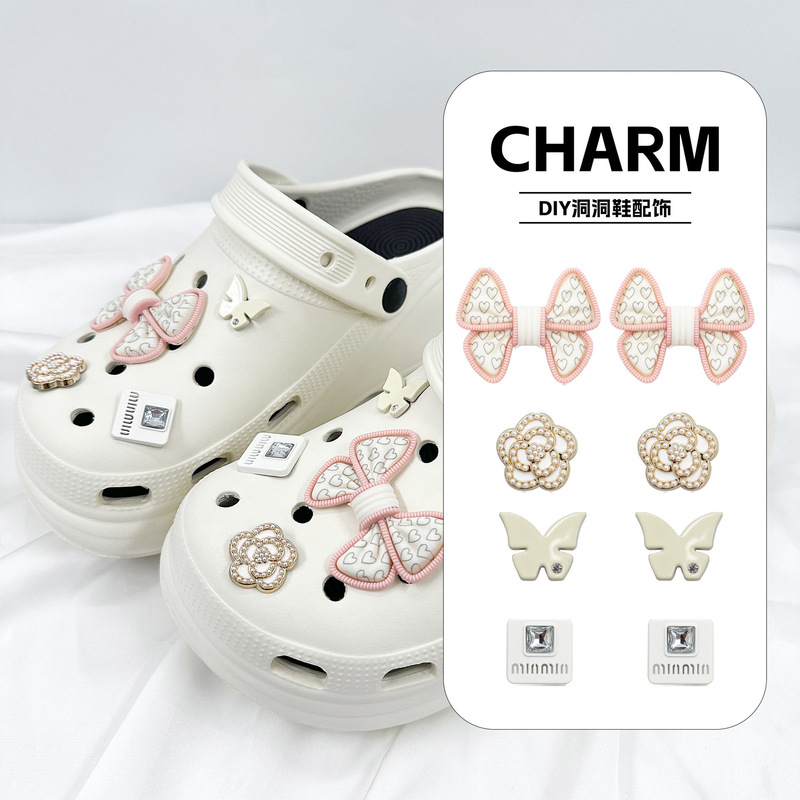 New Foreign Trade Style DIY Clogs with Pink and White Bowknot and Small Flower Set, Detachable Shoe Flower Accessories New Foreign Trade Style DIY Clogs with Pink and White Bowknot and Small Flower Set, Detachable Shoe Flower Accessories