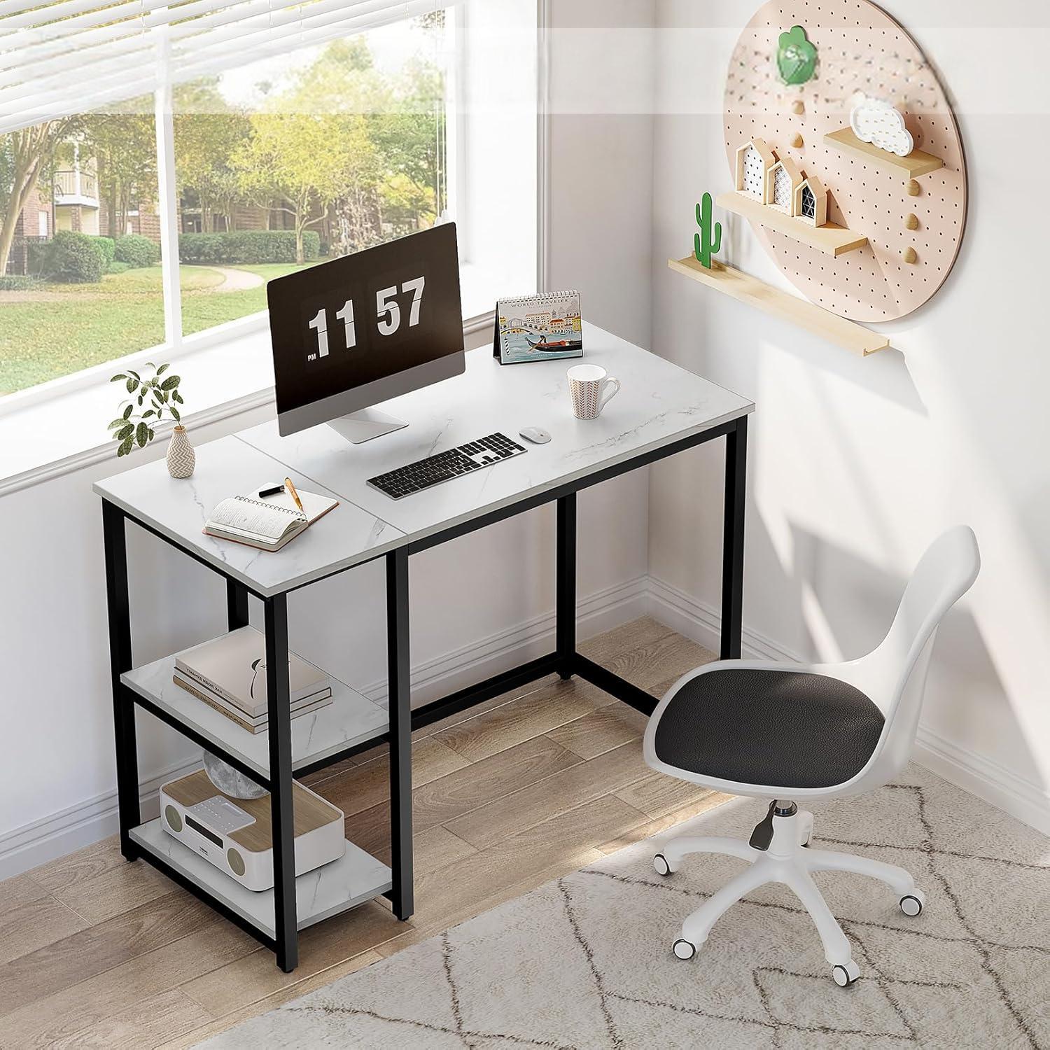Modern Gaming Desk Home Bedroom Desk with 2-Layer Partition Learning Desk Simple Rental Office Desk