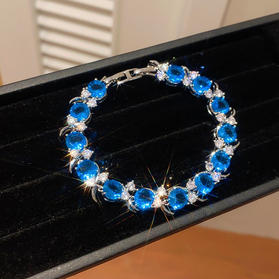 Pulsera de lazo ovalado de circón azul marino, exquisita pulsera ligera y de lujo de alta gama, pulsera de diseño de nicho