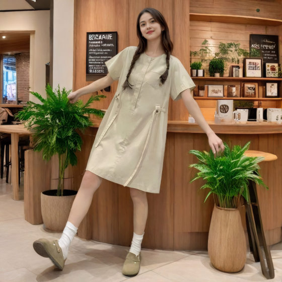 Korean Style Simple dress Women's Summer 2025 New Style Small Men Slim Look Tall Hot Style Fresh A- line Skirt Waist