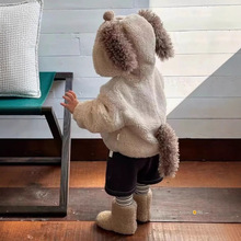 韩国女童外套2025新款保暖儿童秋冬款可爱小狗耳朵连帽羊羔毛上衣