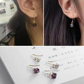European and American minimalist retro fashion water cube square glass mini sugar cube sweet simple earrings earrings