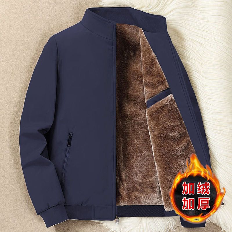 Abuelo popular de mediana edad y hombres de edad avanzada engrosada con forro polar abrigo de cuello alto otoño e invierno solapa de papá chaqueta a prueba de frío