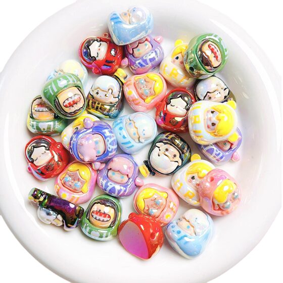 High-quality uv color-plated three-dimensional cartoon cute grain Damo straight hole beaded diy mobile phone chain keychain accessories material