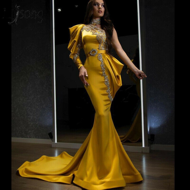2026 New European and American Foreign Trade Evening Dresses Ebay Amazon Women's Gold-Spattered High-Neck Dress Banquet Dress