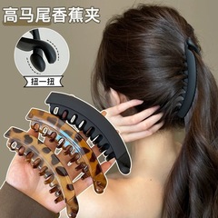 女性用レトロヒョウ柄バナナヘアピン、ハイエンドポニーテールツイスト縦型クリップ、後頭部の気質、ヘアボリュームクリップ、ヘッドギア