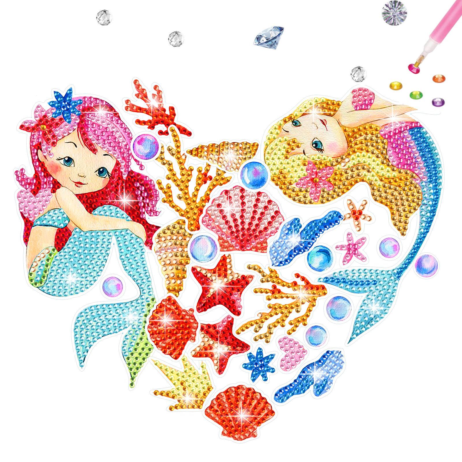 Dibujos animados sirena diamante pintura libre pegatinas DIY ladrillo pintura pared pegatinas hecho a mano ventana pegatinas cristal brillante diamante Venta caliente