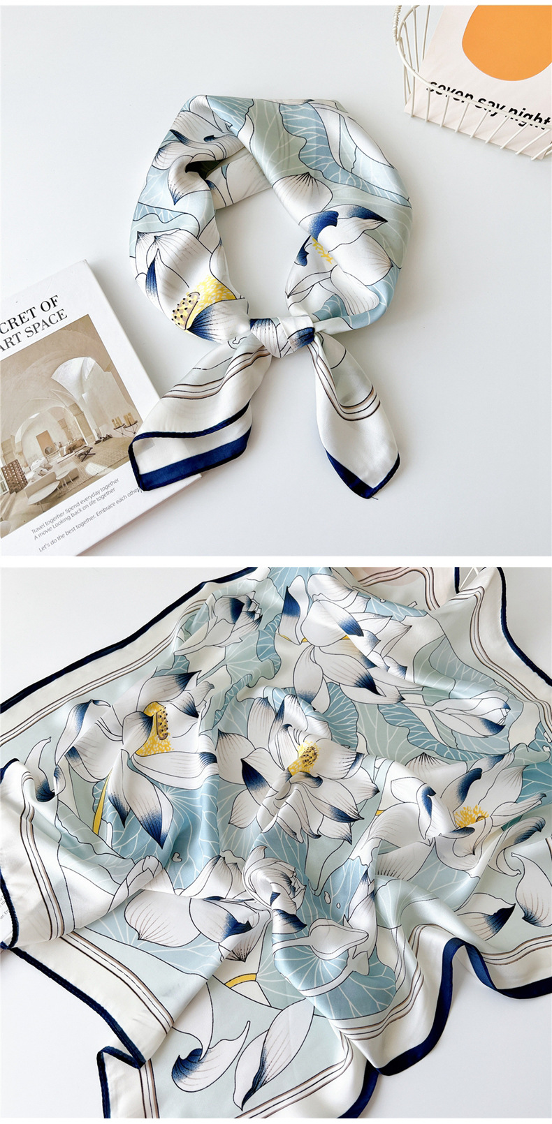 40g Weight Silk Scarf Classification Outdoor, Travel Occasion Polyester Material Printing Pattern Spring&Summer Season Women's Gender Printing Design Elegant Style Women's Elegant Printing Polyester Printing Silk Scarf 18