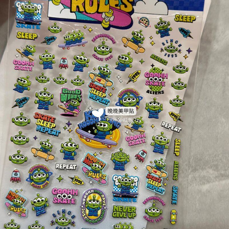 Disney Lilo & Stitch Green Stitch Cute Cartoon Nail Art Stickers 3D Embossed Nail Decoration