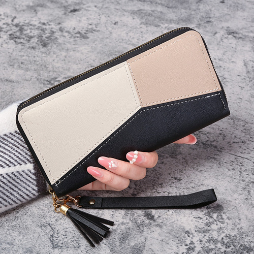  New Korean Style Wallet Women's Long Zipper Large Capacity Mobile Phone Bag Versatile Korean Style Splicing Clutch Bag Card Holder