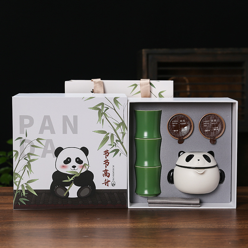 Panda Express Cup Cartoon Ceramic One Pot Three Cups Portable Travel Outdoor Tea Maker Hand Gift Printed LOGO