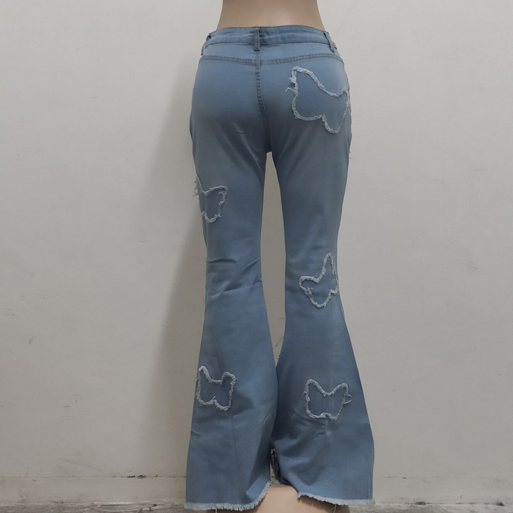 butterfly print wide-leg stretch jeans nihaostyles wholesale clothes NSSF88980
