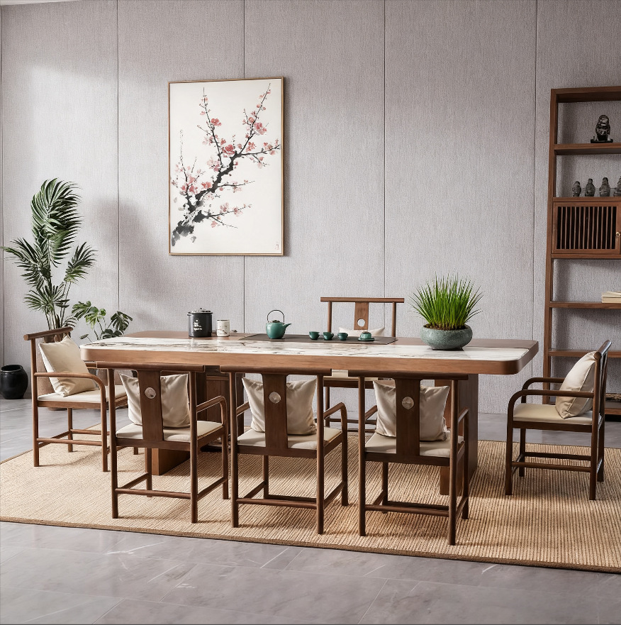 2.2 m 티 테이블 + 마스터 의자 + 젠 맛 의자 * 5