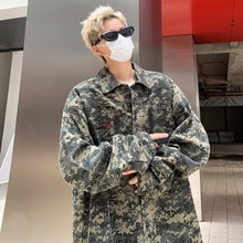 男士大码冲锋衣外套春秋季户外高街vibe翻领宽松休闲迷彩风衣夹克