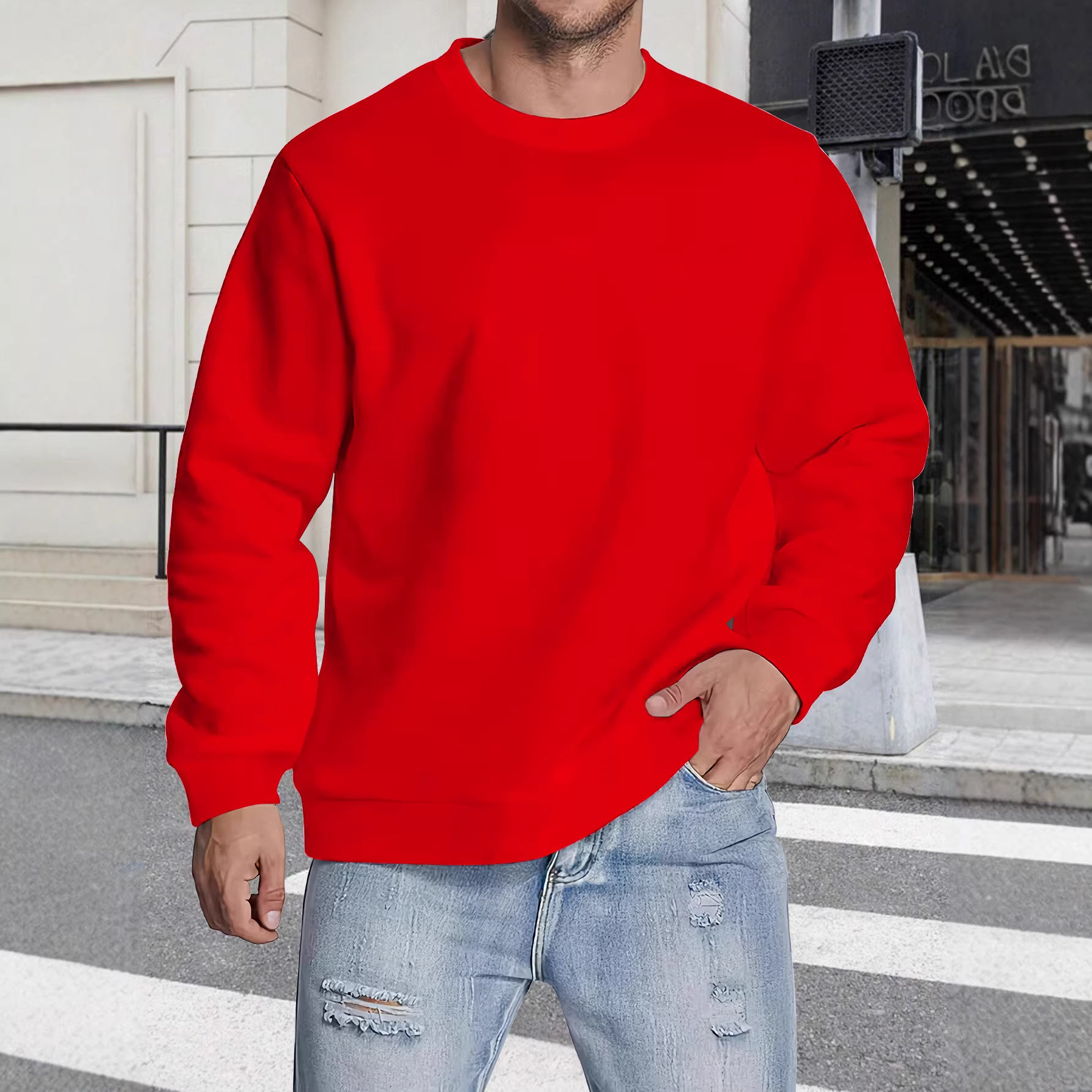 Men's Solid Color Blank Sports Crew Neck Pullover Sweatshirt Long Sleeve Casual Fashion Commuting Versatile Standard Thickness Polyester_voghion.com