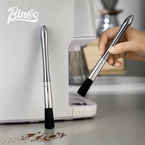 Bincoo Bullet-Head Coffee Cleaning Brush, Air Blower & Bristle Brush for Coffee Bars, Solid Wood Brush, and Grinder Residue Scrubber