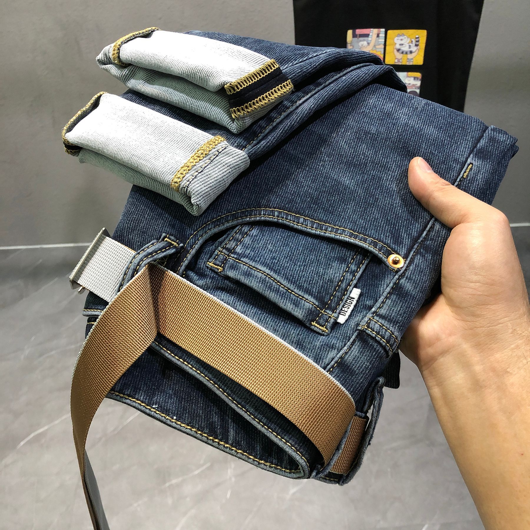 Jeans 2024 nouvelle marque polyvalente durable tendance slim fit pantalons longs décontractés pour hommes pour le printemps et l'automne_voghion.com