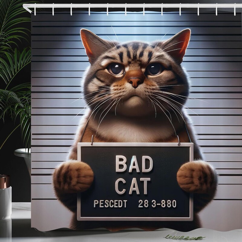 Cross-Border Dropshipping Humorous Bad Cat Classic Nostalgic You Were Arrested Cat Bathroom Shower Curtain Decoration Cross-Border Dropshipping Humorous Bad Cat Classic Nostalgic You Were Arrested Cat Bathroom Shower Curtain Decoration