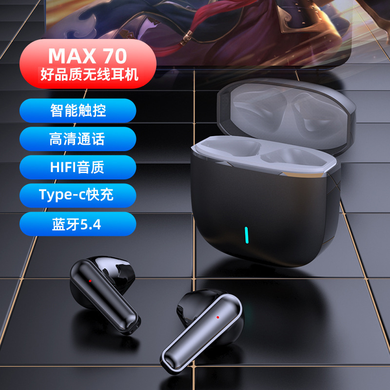 新しいプライベートモデル Max70 ワイヤレス Bluetooth ヘッドセット、快適なセミインイヤー HIFI 音質、インテリジェントなノイズリダクション、長いバッテリー寿命|undefined