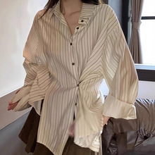 2025年新款小个子条纹衬衫女装春夏薄款设计感轻熟宽松慵懒风长袖
