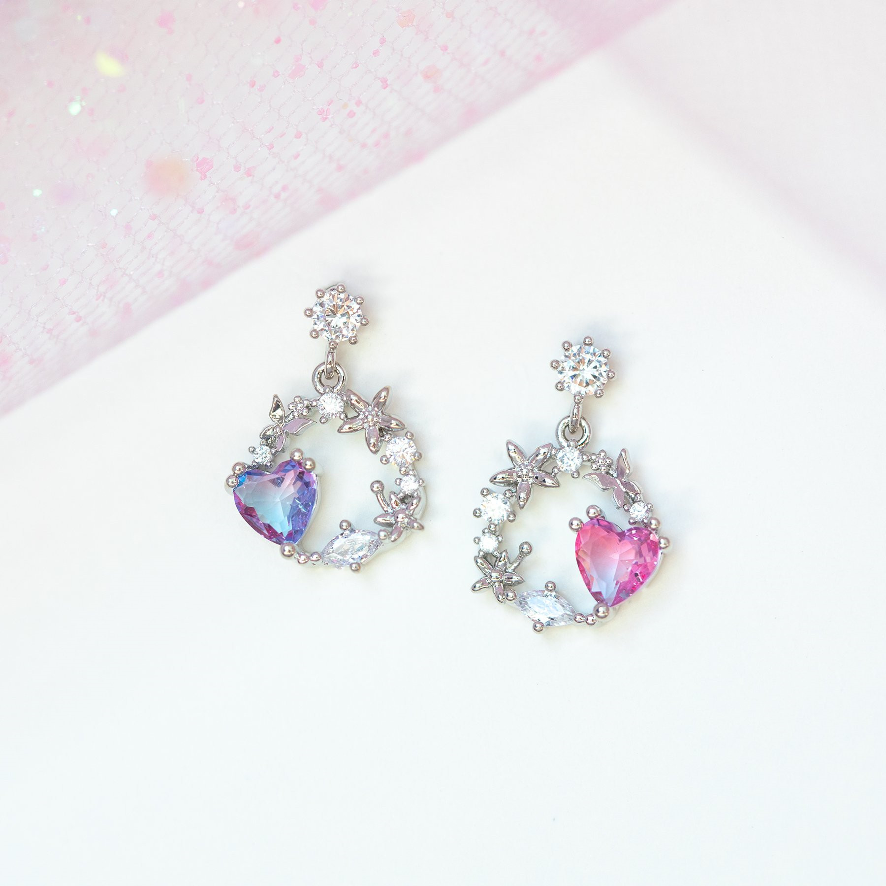 Pink Heart Stud Earring Micro Inlaid Zircon Exquisite Heart-Shaped Ear studs