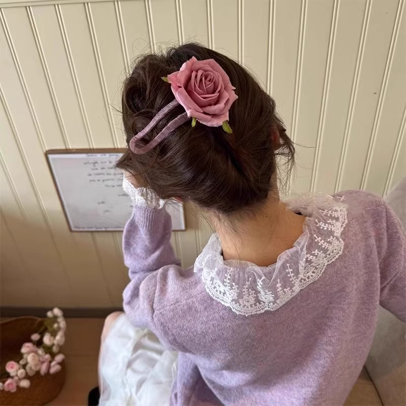 Sen Rose clip de cabello de mujer de alto nivel detrás de la cabeza de un clip de boca de pato medio clip de cabello clip de cabello tocado
