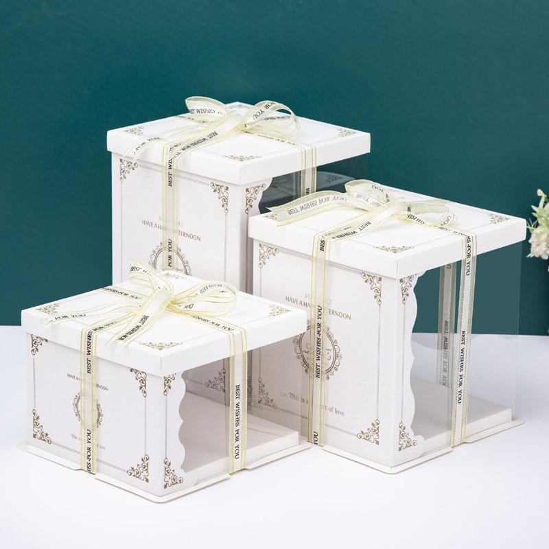 生日透明蛋糕盒批发6寸8寸10寸12寸三合一塑料双层加高蛋糕包装盒